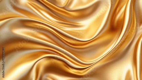 Luxurious Golden Silk Fabric with Smooth Waves and Shiny Texture, Perfect for Backgrounds and Textiles