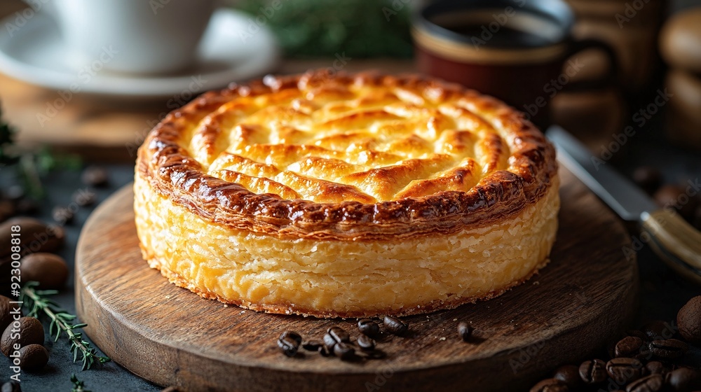 Classic Broye du Poitou Pastry on a Rustic Wooden Board Classic Broye du Poitou Pastry on a Rustic Wooden Board