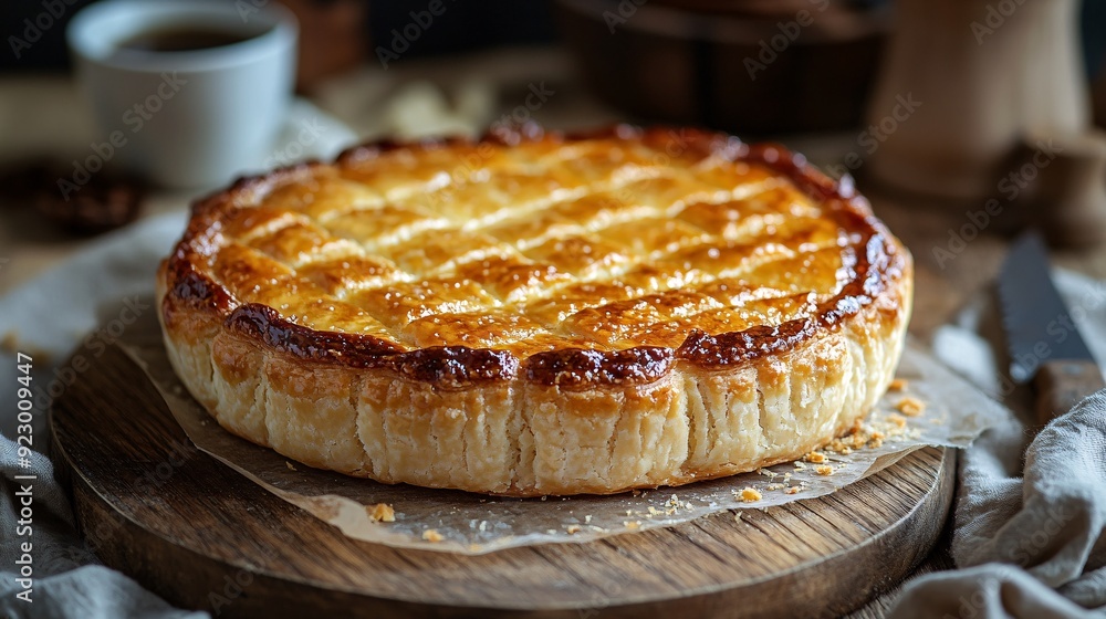 Classic Broye du Poitou Pastry on a Rustic Wooden Board Classic Broye du Poitou Pastry on a Rustic Wooden Board