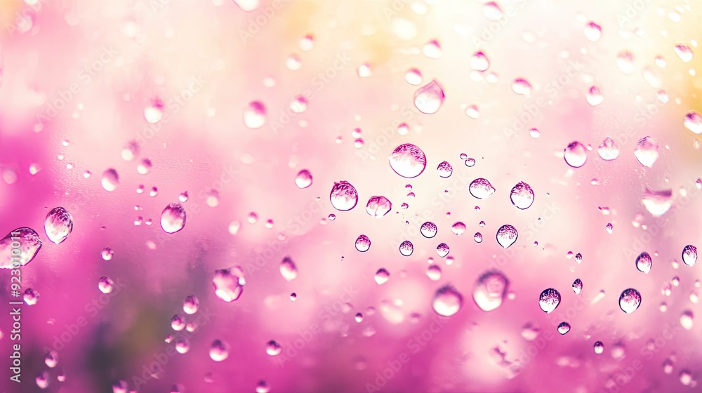 Close-Up of Water Droplets on Glass with Soft Pink and Yellow Background Close-Up of Water Droplets on Glass with Soft Pink and Yellow Background