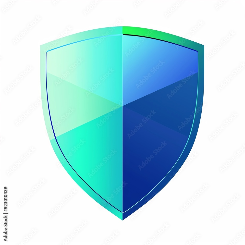 Vector illustration of a glossy blue and green shield icon symbolizing protection, security, and safety on a white background. Vector illustration of a glossy blue and green shield icon symbolizing protection, security, and safety on a white background.