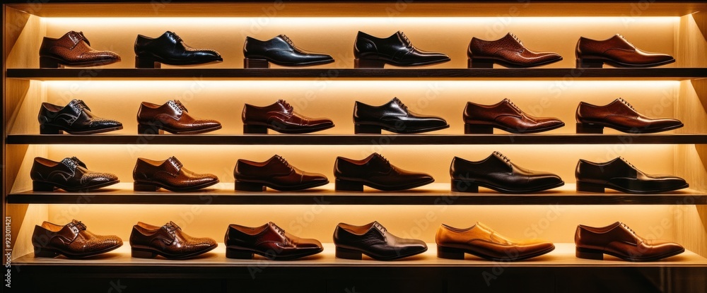 custom made wallpaper toronto digitalDisplay of Elegant Men's Oxfords on Wooden Shelves