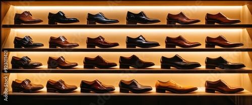 Wallpaper Mural Display of Elegant Men's Oxfords on Wooden Shelves Torontodigital.ca