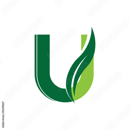 Letter U Leaf logo icon symbol.