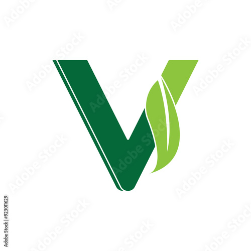 Letter V Leaf logo icon symbol.