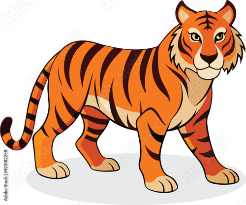 illustration of tigers. standing tiger running hunting pose.
