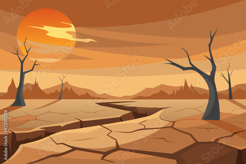 A hauntingly desolate landscape depicting the apocalypse of Earth art vector illustration