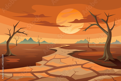 A hauntingly desolate landscape depicting the apocalypse of Earth art vector illustration