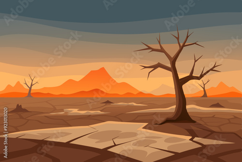 A hauntingly desolate landscape depicting the apocalypse of Earth art vector illustration