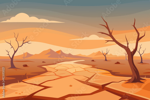 A hauntingly desolate landscape depicting the apocalypse of Earth art vector illustration