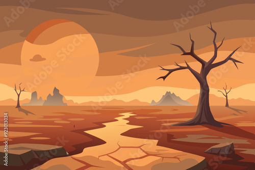 A hauntingly desolate landscape depicting the apocalypse of Earth art vector illustration