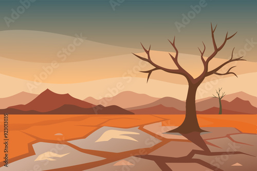 A hauntingly desolate landscape depicting the apocalypse of Earth art vector illustration