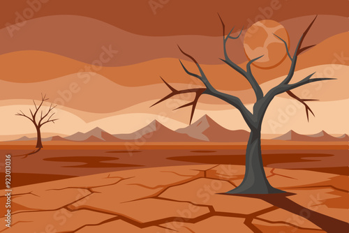 A hauntingly desolate landscape depicting the apocalypse of Earth art vector illustration