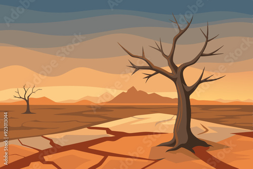 A hauntingly desolate landscape depicting the apocalypse of Earth art vector illustration