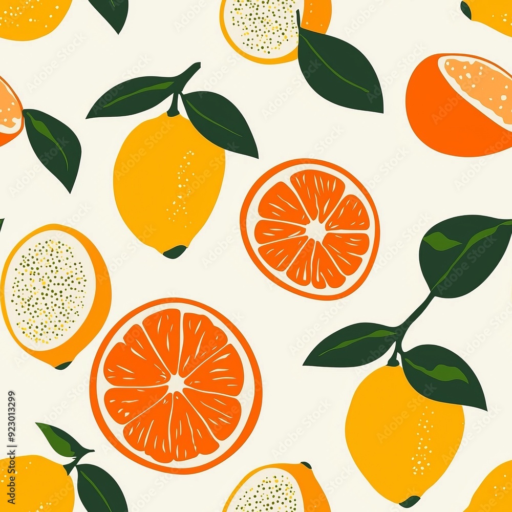Seamless pattern of bright oranges and lemons with bold, fresh colors Seamless pattern of bright oranges and lemons with bold, fresh colors