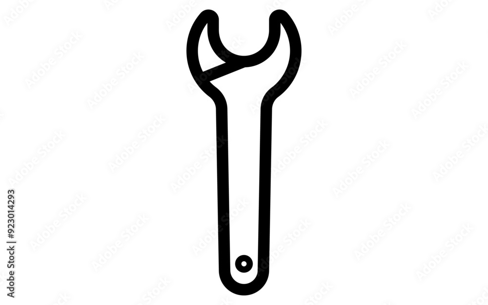 Tool icon with simple line drawing in black and white, wrench Tool icon with simple line drawing in black and white, wrench