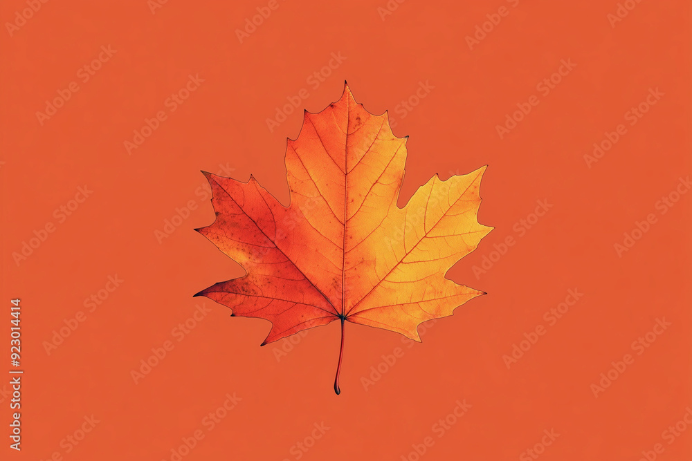 Autumn's Touch: Maple Leaf Portrayal in Warm Red and Orange Autumn's Touch: Maple Leaf Portrayal in Warm Red and Orange