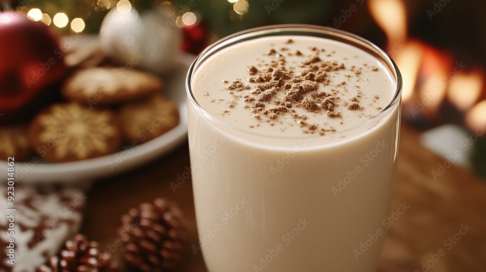 Classic Eggnog with Whipped Cream and Cinnamon in a Festive Setting Classic Eggnog with Whipped Cream and Cinnamon in a Festive Setting