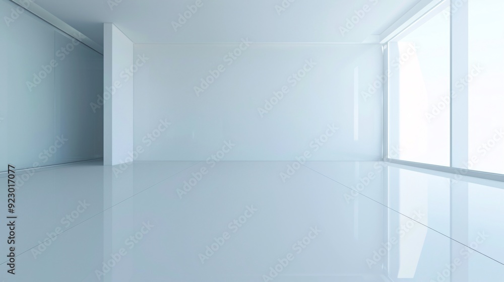 A minimalist 3D-rendered room with smooth white walls and a polished floor, featuring abundant copy space for text or design elements A minimalist 3D-rendered room with smooth white walls and a polished floor, featuring abundant copy space for text or design elements