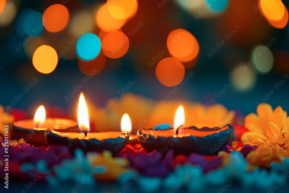 The serene beauty of the Indian festival of Diwali with candles lit The serene beauty of the Indian festival of Diwali with candles lit