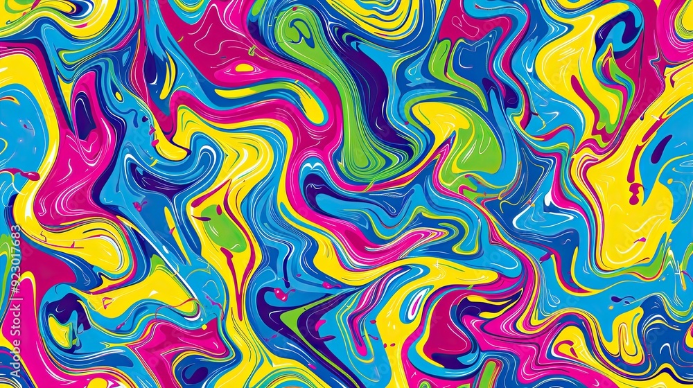 A vibrant and colorful pattern with swirling waves, perfect for creating an eye-catching background or texture in your design projects. A vibrant and colorful pattern with swirling waves, perfect for creating an eye-catching background or texture in your design projects.