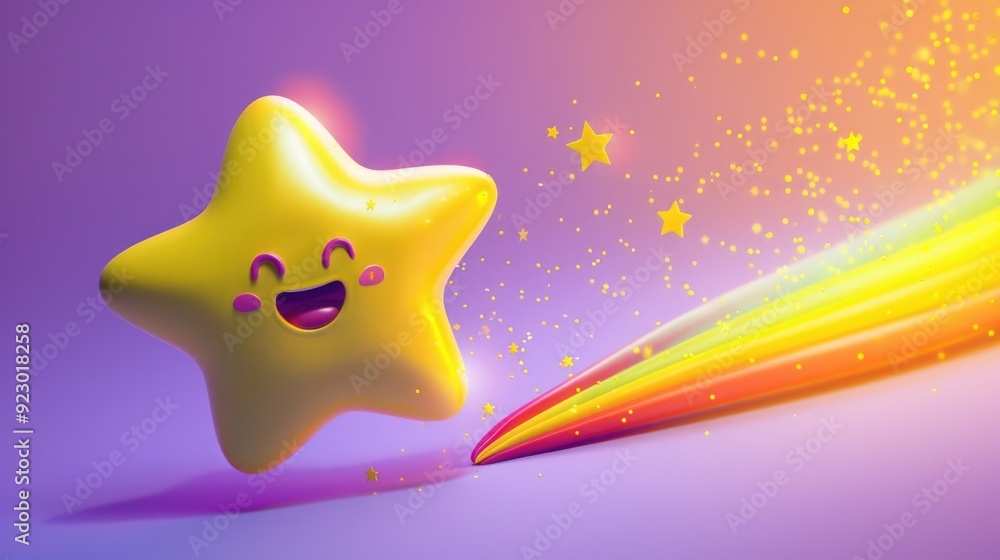 Obraz premium Yellow Star Smiling Face Rainbow