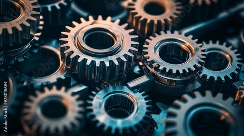 Wallpaper Mural Interlocking steel cogwheels, a mesmerizing dance of industrial machinery Torontodigital.ca