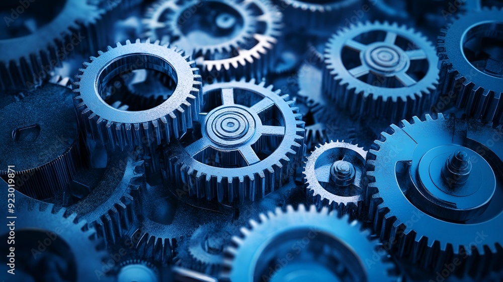 Interlocking steel cogwheels, a mesmerizing 3D blueprint of industrial teamwork Interlocking steel cogwheels, a mesmerizing 3D blueprint of industrial teamwork
