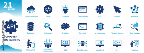 Computer programming icon. Set of icons on the theme of computer science, computer technology, software development, data, intelligence. Solid vector icons.