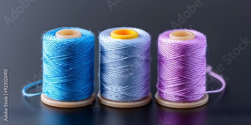 Three colorful thread spools arranged in a triangle formation photo