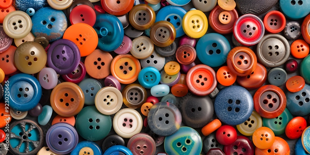 Scatter of assorted buttons and beads in various colors and sizes Scatter of assorted buttons and beads in various colors and sizes