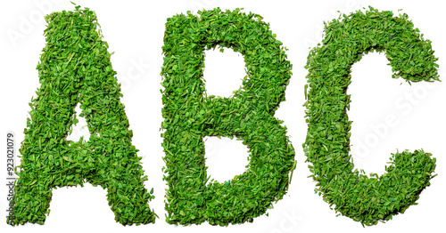 The letters A, B, and C are made out of grass