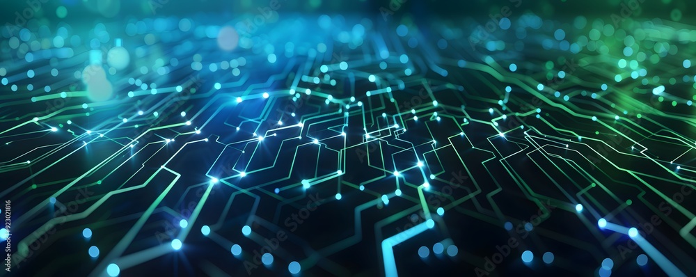 Abstract Circuit Board with Glowing Lines and Nodes Abstract Circuit Board with Glowing Lines and Nodes