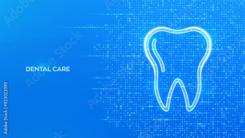 Tooth icon. Dental care, taking care of teeth. Dental servises. Dentistry, Orthodontic concept. Dental insurance. Blue medical background made with cross shape symbol. Vector illustration.