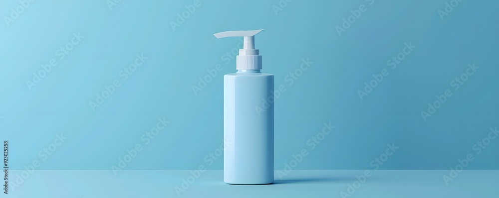 Blue Pump Bottle on Blue Background Blue Pump Bottle on Blue Background