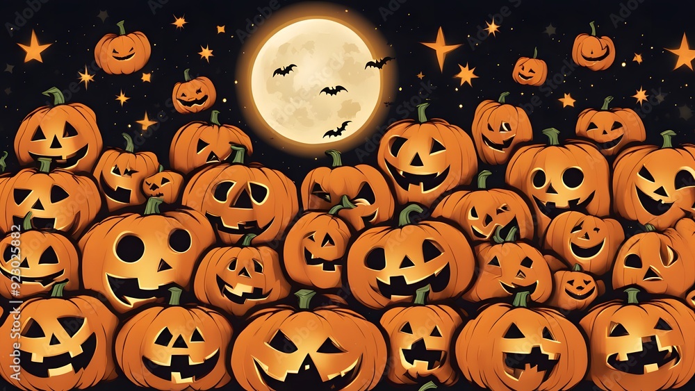 Fototapeta premium Jack-o'-Lantern Faces Generative AI