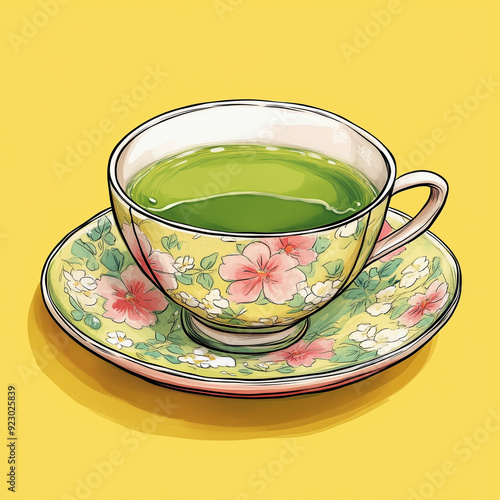 Whimsical Brew: Matcha Saucer with a Cartoon Yellow Sock Design, Japanese Inspired photo