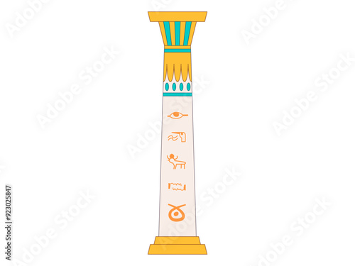 Hypostyle column pillar old ancient Egypt building ruin temple of Karnak landmark tomb of Pharaohs tourist travel design illustration