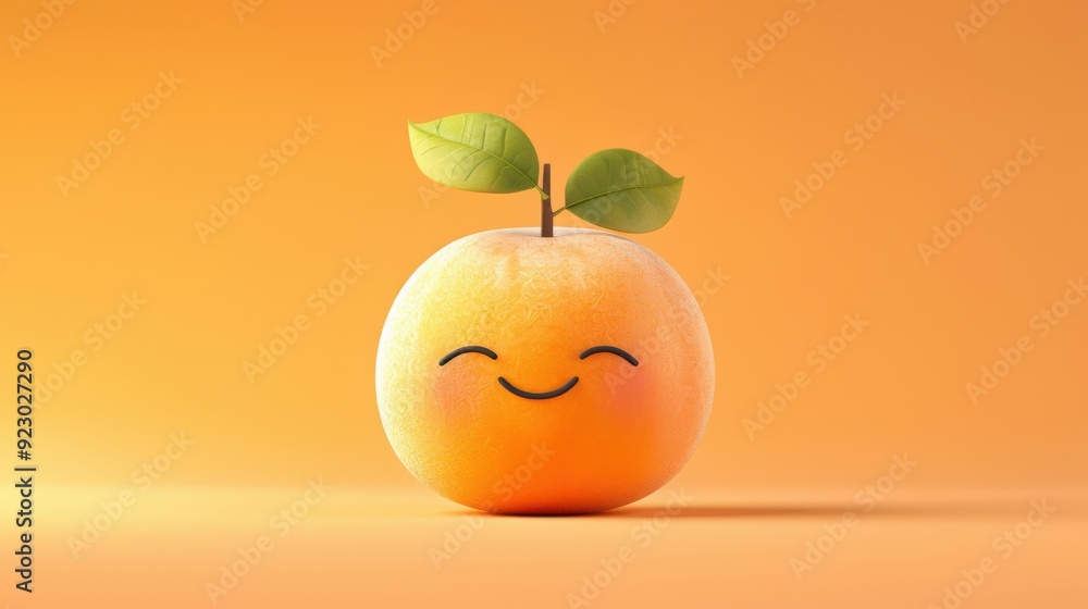 Orange background, a flat peach, smiling expression, with obvious peach features on top, prominent peach profile, ripe peach color, 3D, anime style, matte Orange background, a flat peach, smiling expression, with obvious peach features on top, prominent peach profile, ripe peach color, 3D, anime style, matte