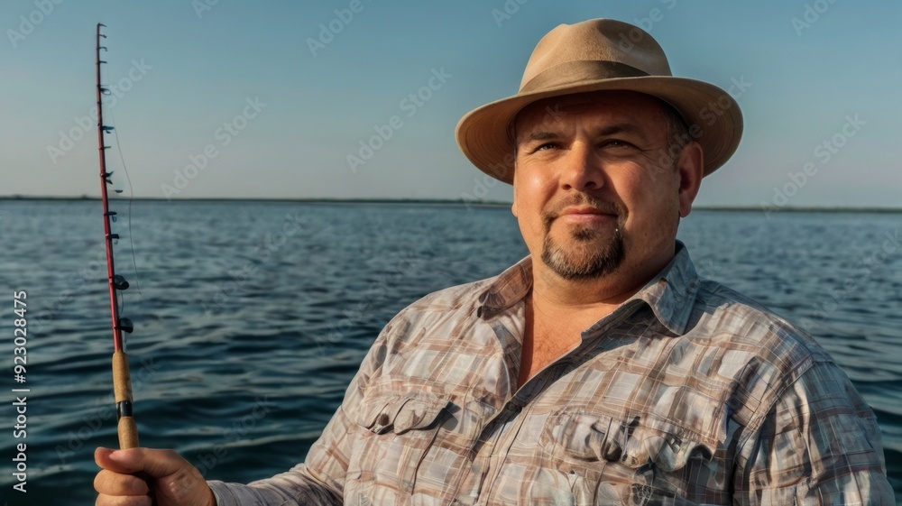 Obraz premium Man fishing and holds the angling rod