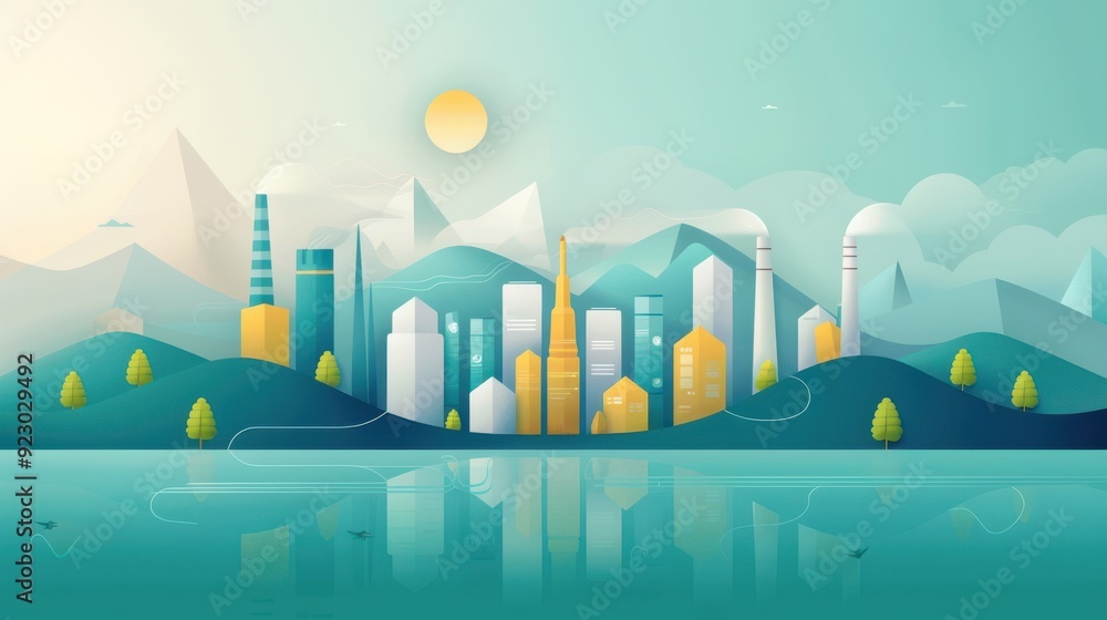 Fototapeta premium Pollution control, wildlife protection solutions, flat design illustration