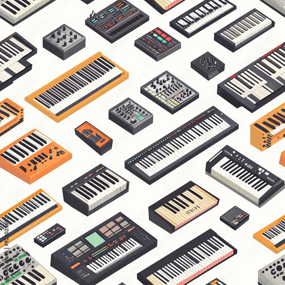 Seamless pattern of electronic keyboards and synthesizers Seamless pattern of electronic keyboards and synthesizers
