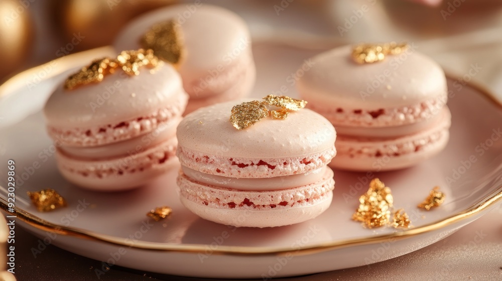 Pink Macarons with Gold Leaf Pink Macarons with Gold Leaf