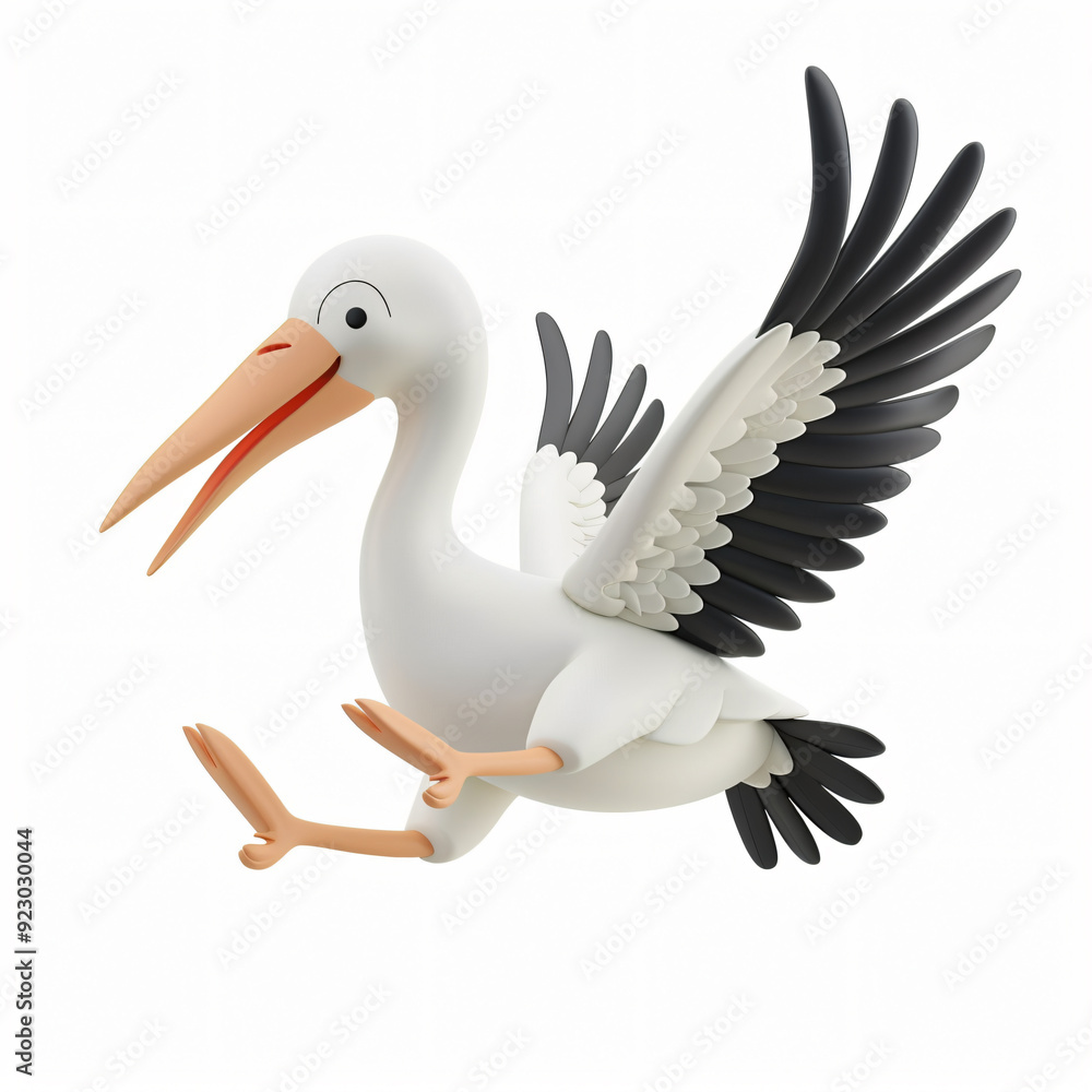 Fototapeta premium 3d render icon of Stork cartoon plastic 3d clay isolated