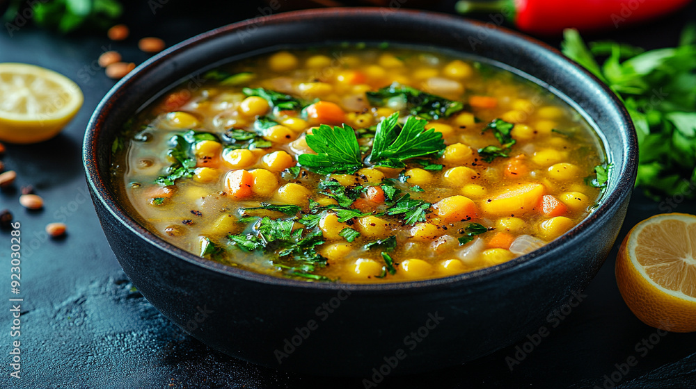 bowl of homemade soup brimming with fresh vegetables symbolizes nourishment, comfort, and the care of home-cooked meals. Perfect for evoking warmth and well-being bowl of homemade soup brimming with fresh vegetables symbolizes nourishment, comfort, and the care of home-cooked meals. Perfect for evoking warmth and well-being