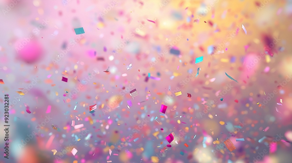 Vibrant confetti pieces falling against a blurred, colorful background. Vibrant confetti pieces falling against a blurred, colorful background.