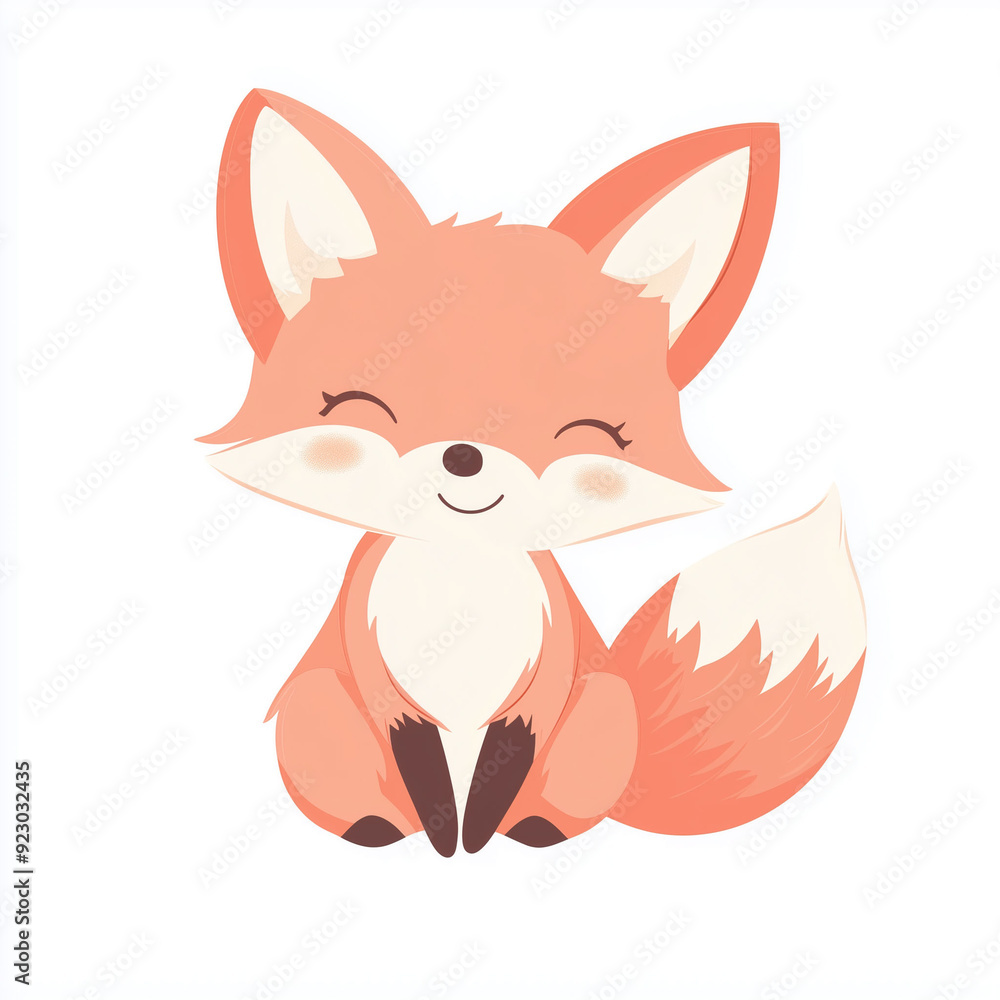 Charming little fox cartoon character with a fluffy tail and perky ears in soft pastel orange minimal design isolated on a white background Charming little fox cartoon character with a fluffy tail and perky ears in soft pastel orange minimal design isolated on a white background