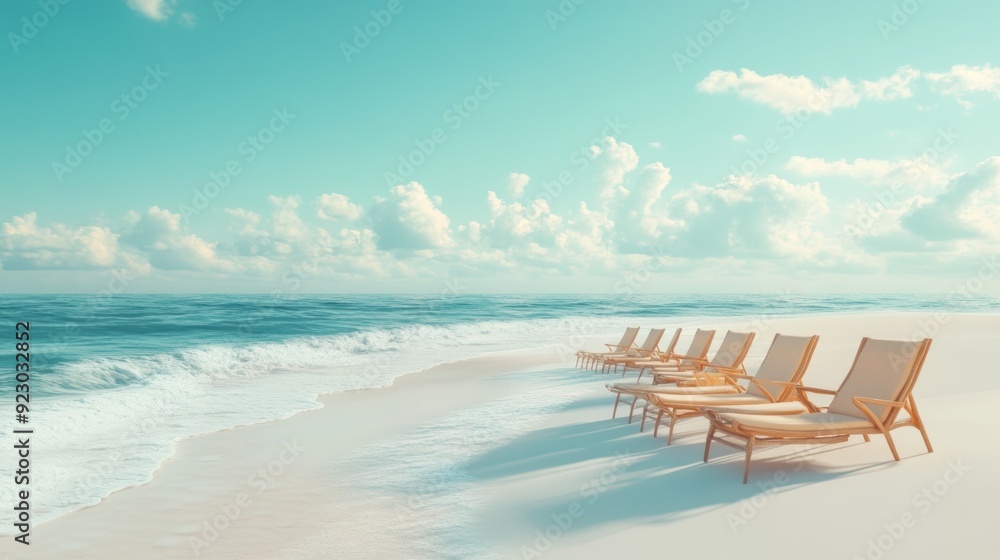 Relaxing Beach Scene with Lounge Chairs Relaxing Beach Scene with Lounge Chairs