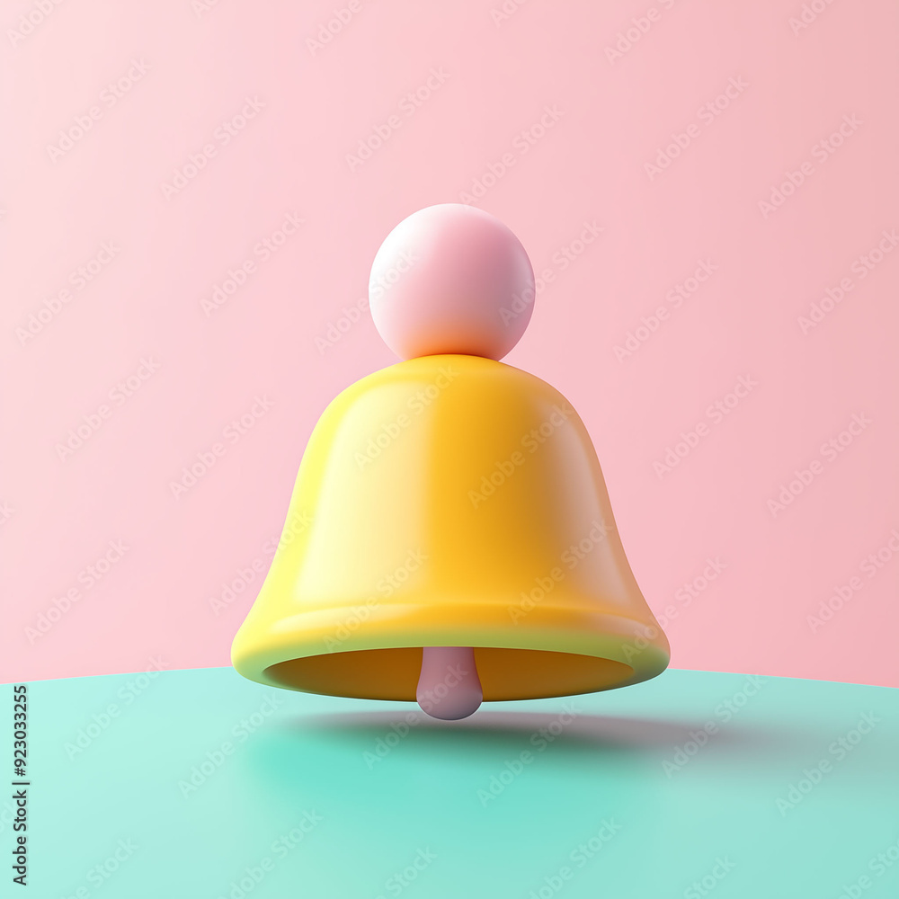Vibrant 3D Clay Icon of a School Bell on a Soft Gradient Background Vibrant 3D Clay Icon of a School Bell on a Soft Gradient Background