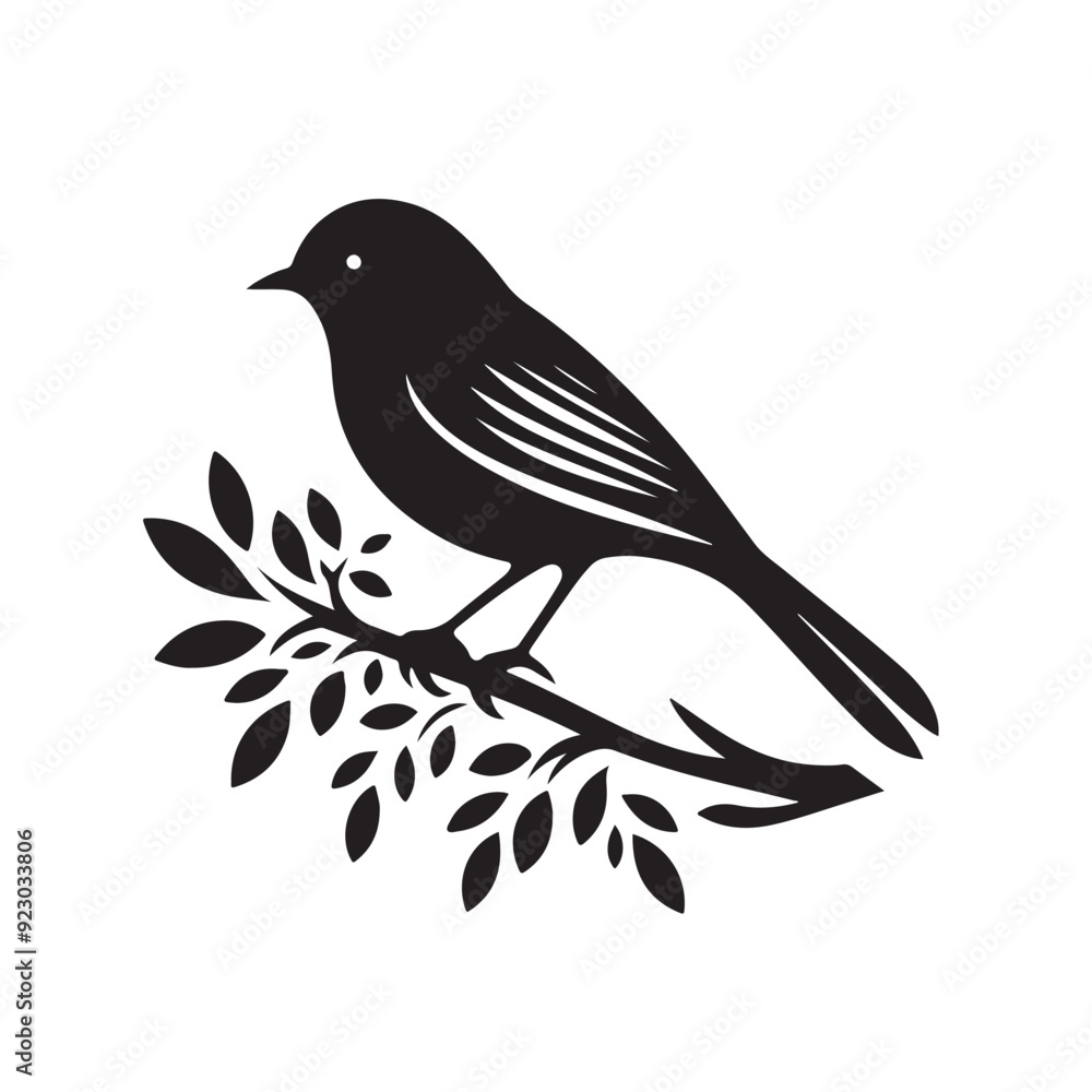A minimalist black and white illustration of a bird perched on a branch with leaves, symbolizing freedom, nature, and serenity. A minimalist black and white illustration of a bird perched on a branch with leaves, symbolizing freedom, nature, and serenity.